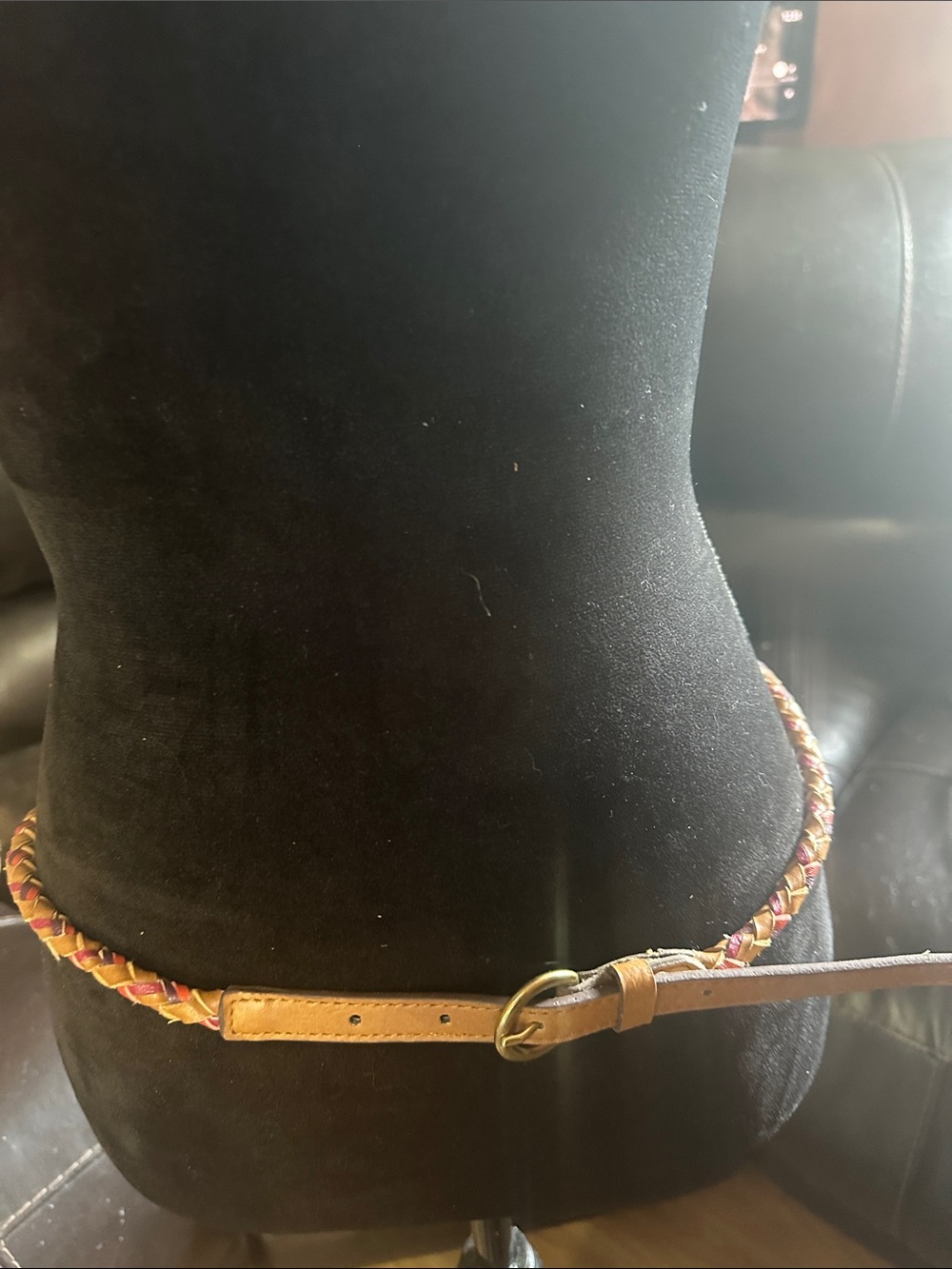 Braided Leather Waist Belt in Tan and Multicolor